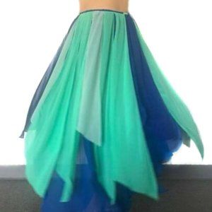 Blue Aqua Chiffon Petal Skirt Ameynra belly dance Maxi Size S Elastic waist OOAK
